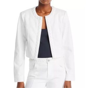 Cinq à Sept Ayala Braided Stretch Denim Crop Jacket White 2 XS Small Office